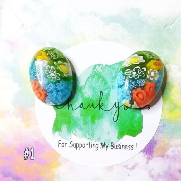 🍂🍁🍃 3/$25!!!  Unique Millefiori Glass Studs #1! Colorful Post Earrings! - Picture 1 of 7